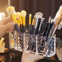 Drill pattern three compartments makeup brush organizer acrylic transparent pencil holder desktop eyebrow pencil lipstick storag 1
