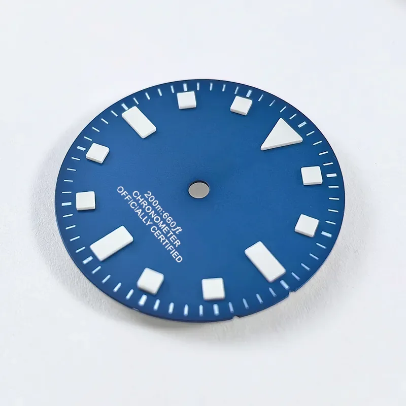 Retro Matte Blue and Black Watch Dial with BGW9 C3 Lume - 28.5mm Diameter