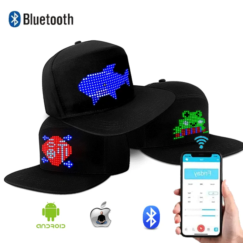Bluetooth LED Hat RGB Four Color Programmable Matrix Board Baseball Hat DIY Soft Cotton Screen Cap USB Rechargeable Pixel led light led modules led module