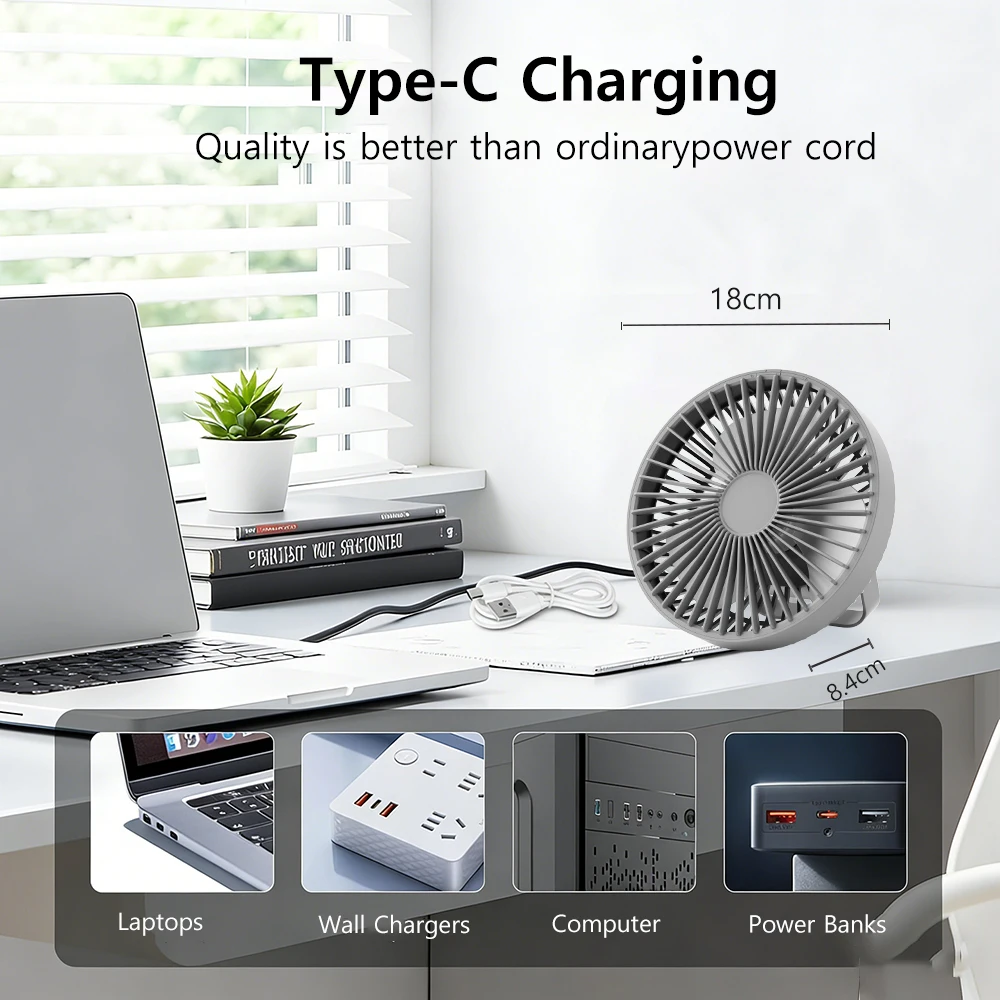 Portable Desk Fan with 3-Speed Settings and Rechargeable Light