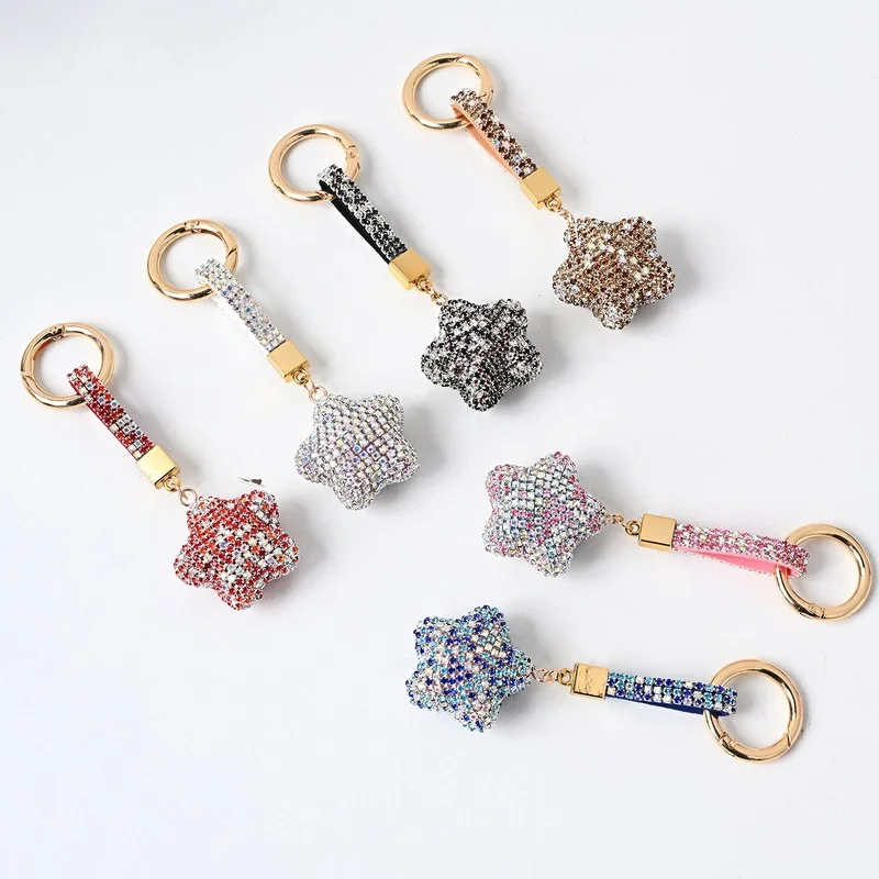 Women Car Bag Cellphone Keychain Colorful Star Shape Rhinestone