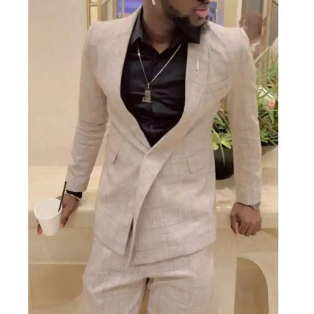 Asymmetry Blazer Lattice Suit Wedding Dress Two Piece Men Tuxedo Suit