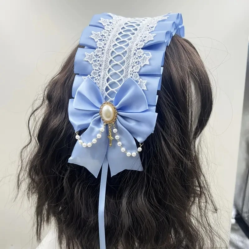 Frauen Gothic Lolita Breite Spitze Kopfschmuck Maid Spitze Handgemachte Vielseitige Haar Zubehör Nette Cosplay Stirnbänder Süße Haarnadel – Detail 6