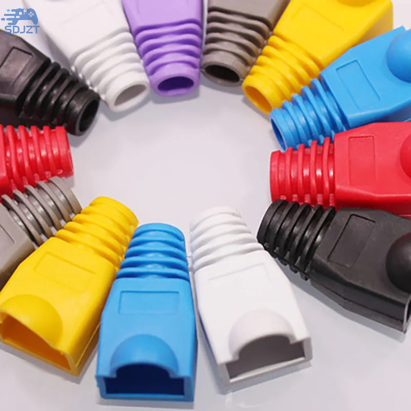 혼합 색상 RJ45 이더넷 네트워크 케이블, 스트레인 릴리프 부츠 케이블 커넥터 플러그 커버, 보호 슬리브, 100 개