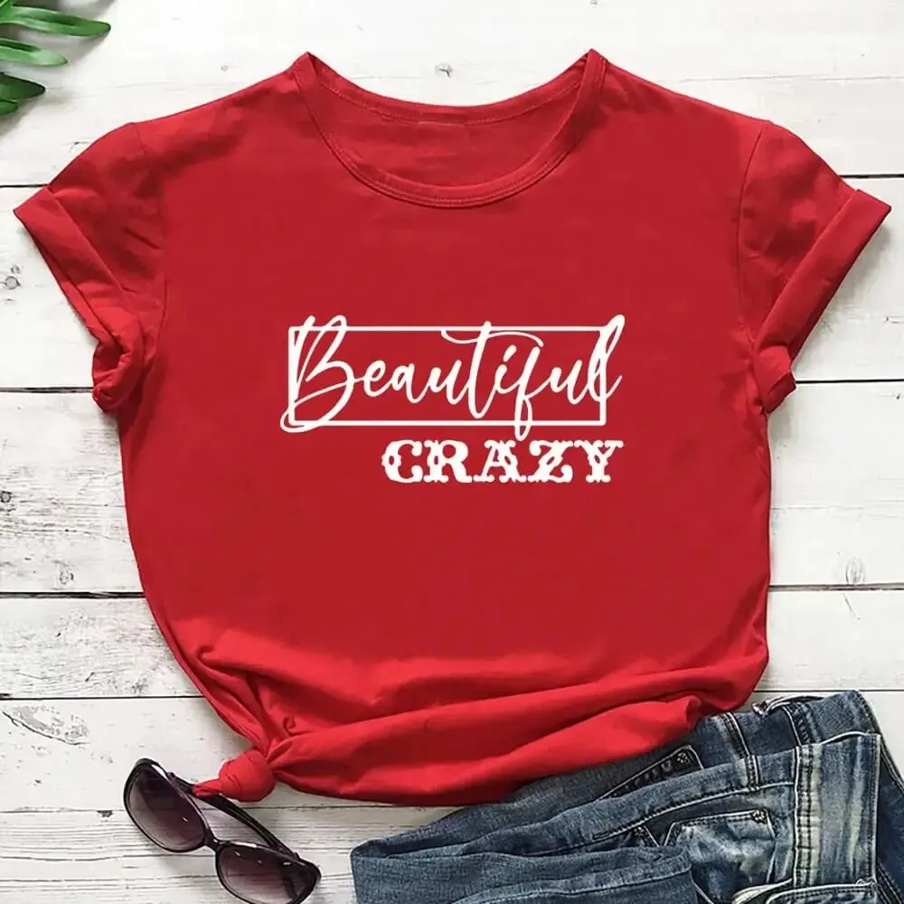 Hermosa camiseta con estampado loco para mujer, divertida camiseta informal de manga corta para verano, camiseta de fin de semana para niñas, camiseta de vacaciones