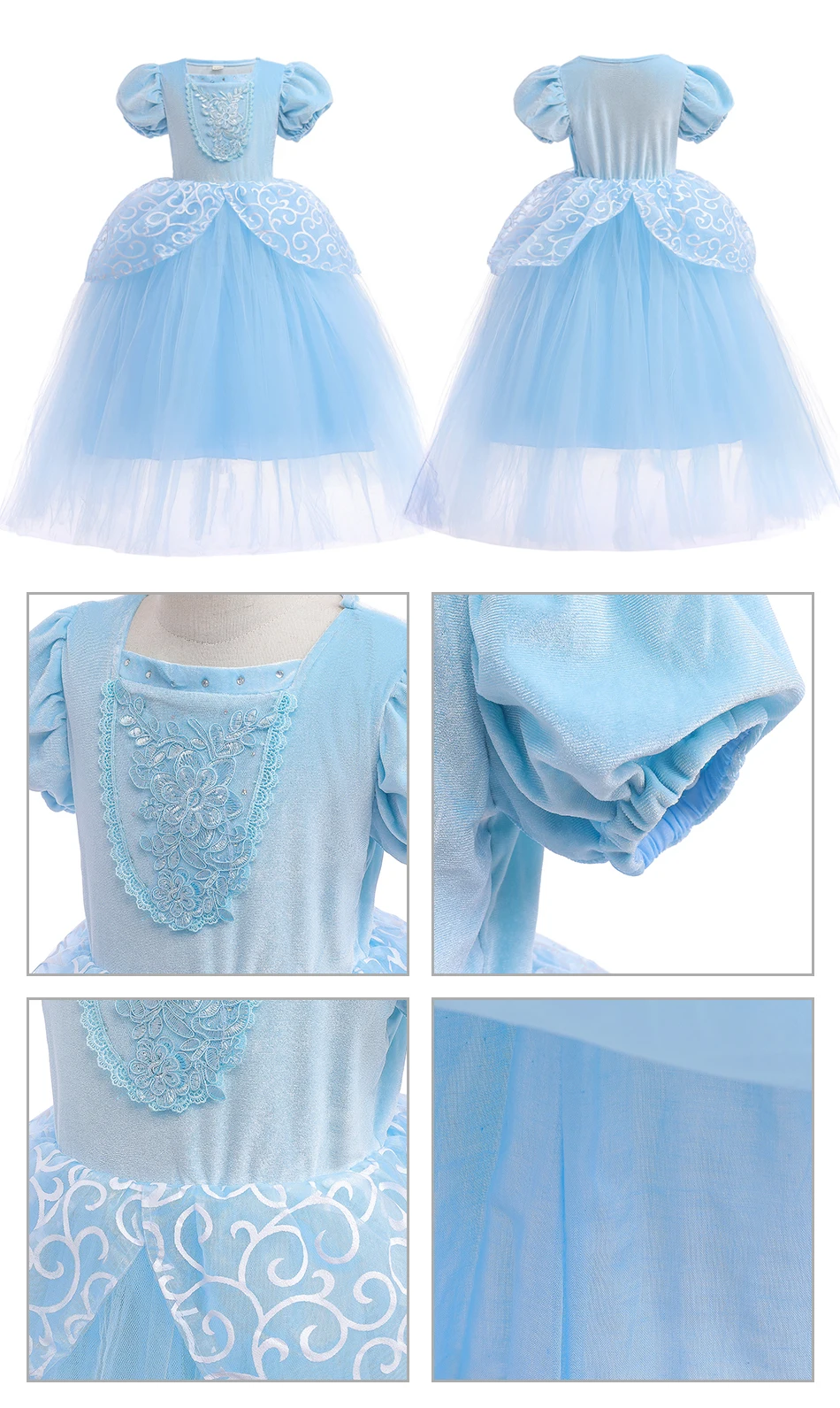 Disney Princess Dress For Girl Elsa Anna Rapunzel Costume Kid Birthday Party Clothes Carnival Cosplay Frozen1/2 Cinderella