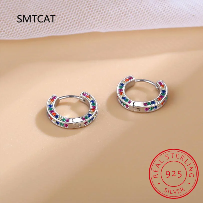 925 Sterling Silver Women Colorful Zircon Hoop Earrings for Girls Wedding Party Fine S925 Jewelry DS3523 silver hoop earrings silver earrings hoop earrings womens earrings