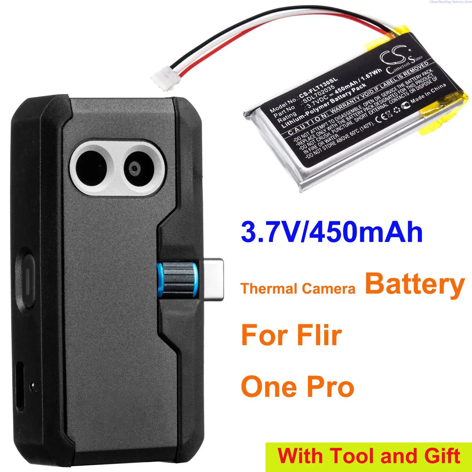 Batteria Per Termocamera Orangeyu 450Mah Sdl702035 Per Flir One Pro