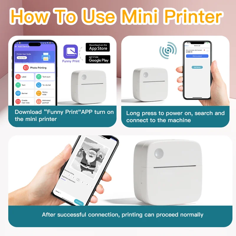 X6 Mini Printer Sticker Paper Error Printing Machine HD Photo Printer Label Maker for Journal Notes Memo Kids Toys Birthday Gift
