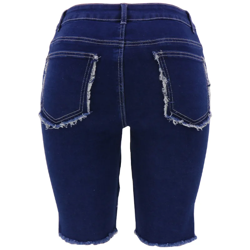 paperbag shorts GBYXTY Sexy Blue Patchwork Skinny Stretchy Denim Shorts Women Summer High Waist Tassel Knee Length Jean Shorts Hotpants ZL1497 short pants