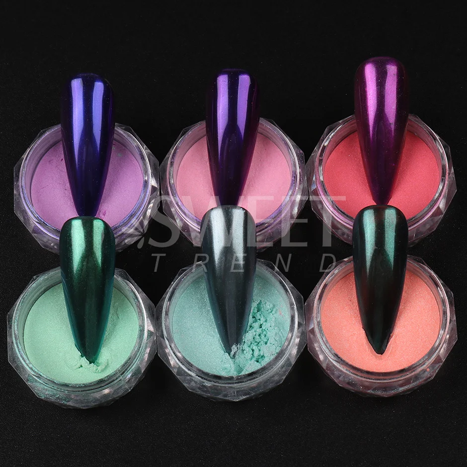 Colorful Aurora Mirror Effect Nail Powder Fairy Fine Mermaid Pigment Shimmer Rubbing Dust Pearl Chrome Manicure Decor Supply SAM