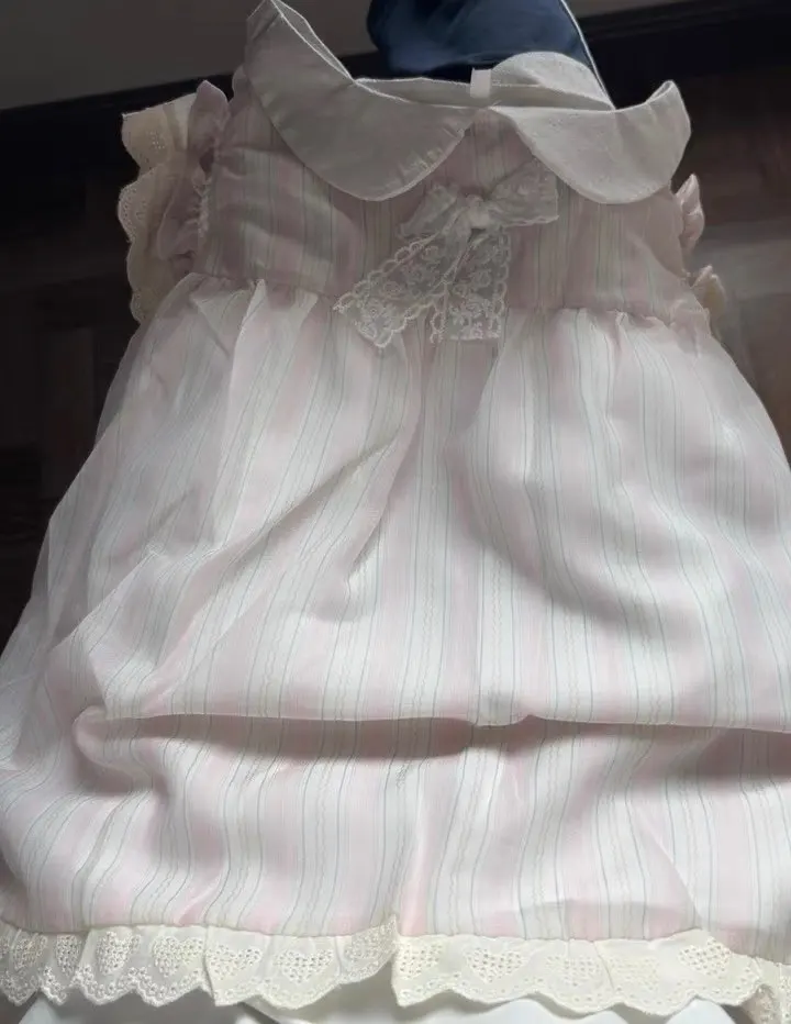 Zoki Women Cute Striped Shirt Vintage Sweet Lace Bow Flying Sleeve Kawaii Blouse Casual Summer Peter Pan Collar Lady Design Tops photo review