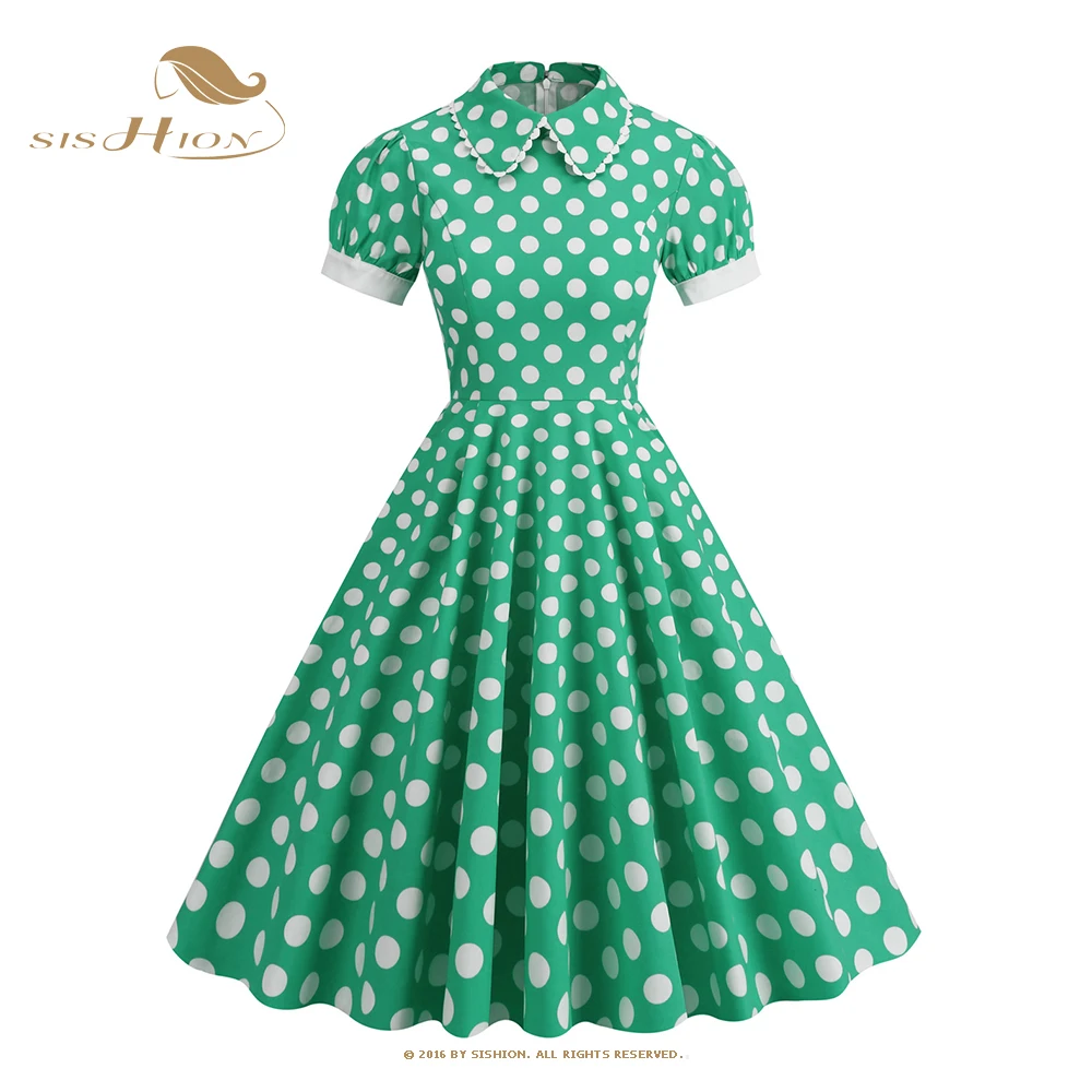 

SISHION Summer Women Dress 2023 New Yellow Blue Polka Dot Peter Pan Collar Vintage Swing Retro Dress Elegant Party Dress VD3785