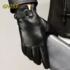 Men Business Driving Gloves Cycling Sheepskin Leather Winter Full Finger Touch Screen Brown Riding Motorcycle Business  Gloves 1