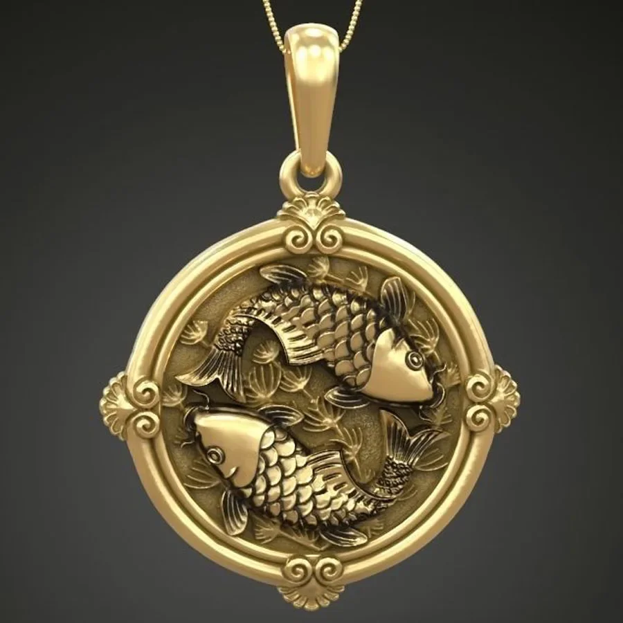 5g Art Relief Fishes Carp Koi Womens Round Small Gold Pendant  Customized 925 Solid Sterling Silver Pendants