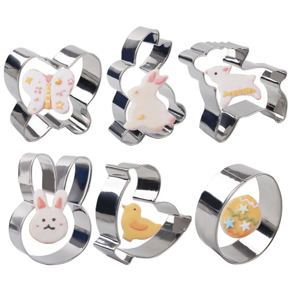 Rabbit Egg Carrot Cookie Cutters Stainless Steel Flower Chicken Shape Easter Bunny Baking Cake Biscuit Fondant Mold 6/5/4Pcs Set
