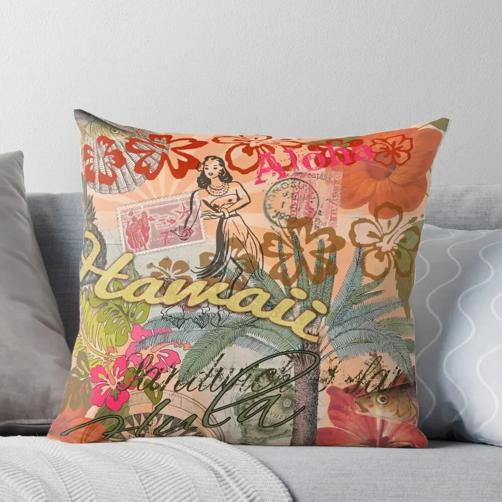 

Vintage Hawaii Travel Colorful Hawaiian Tropical Collage Throw Pillow Sofa Covers Christmas Pillows Christmas Pillow Cases