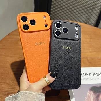 Luxury Personalized Custom Initials Gold Name Leather Case For iPhone 17 16 15 14 13 12 11 Pro Max Xs Max Shockproof Back Cover 1