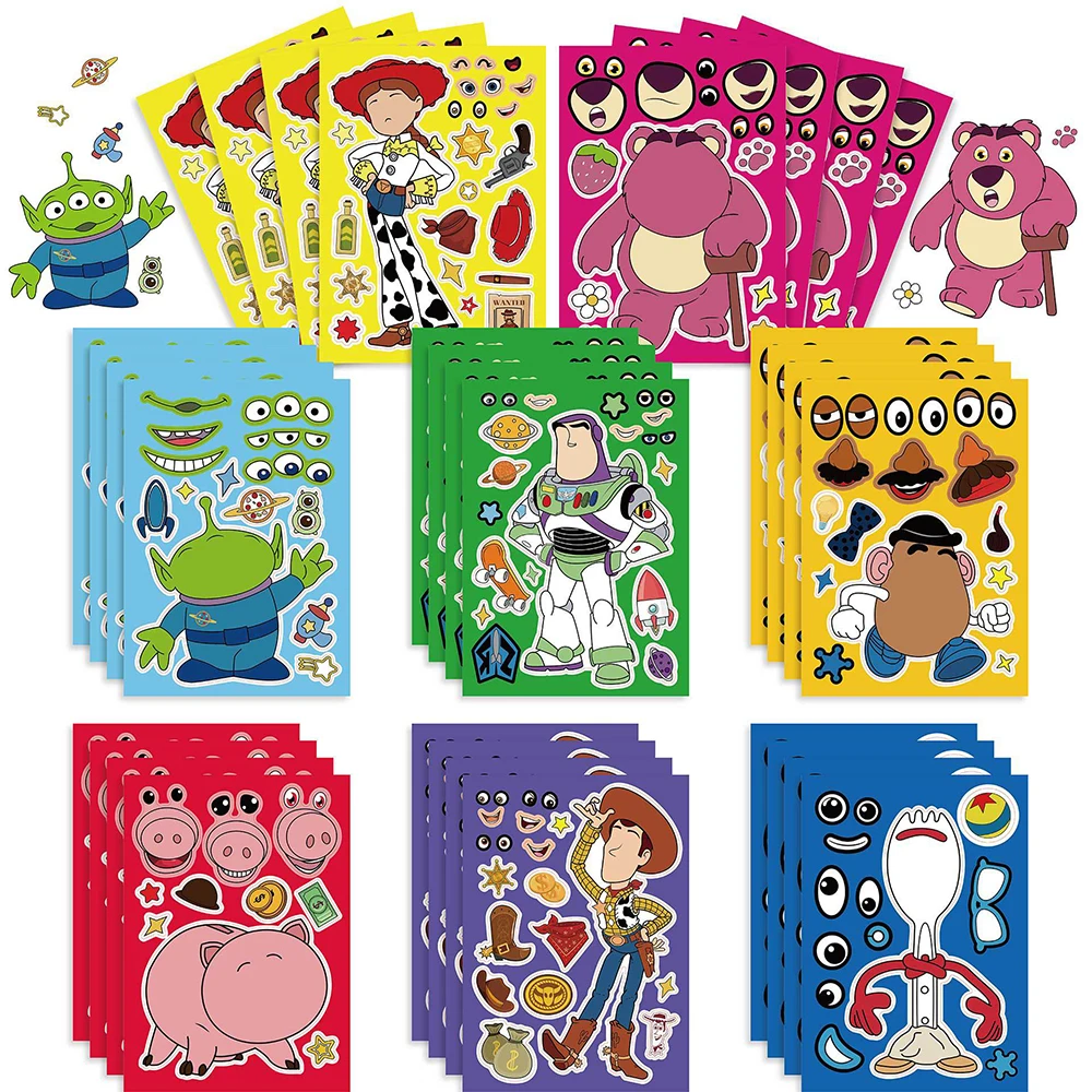 

8/16Sheets Disney Toy Story Puzzle Stickers Game Make a Face Children DIY Assemble Jigsaw Kids Toys Decoration Theme Party Gifts