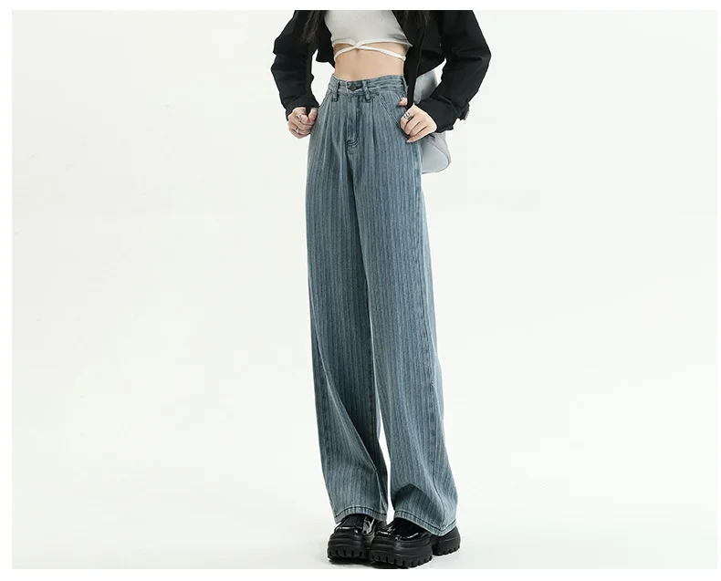 Women's Jeans Woman High Waist Straight Leg Jeans Korean Fashion Denim  Female Clothing Vintage Clothes Streetwear Pants Blue
