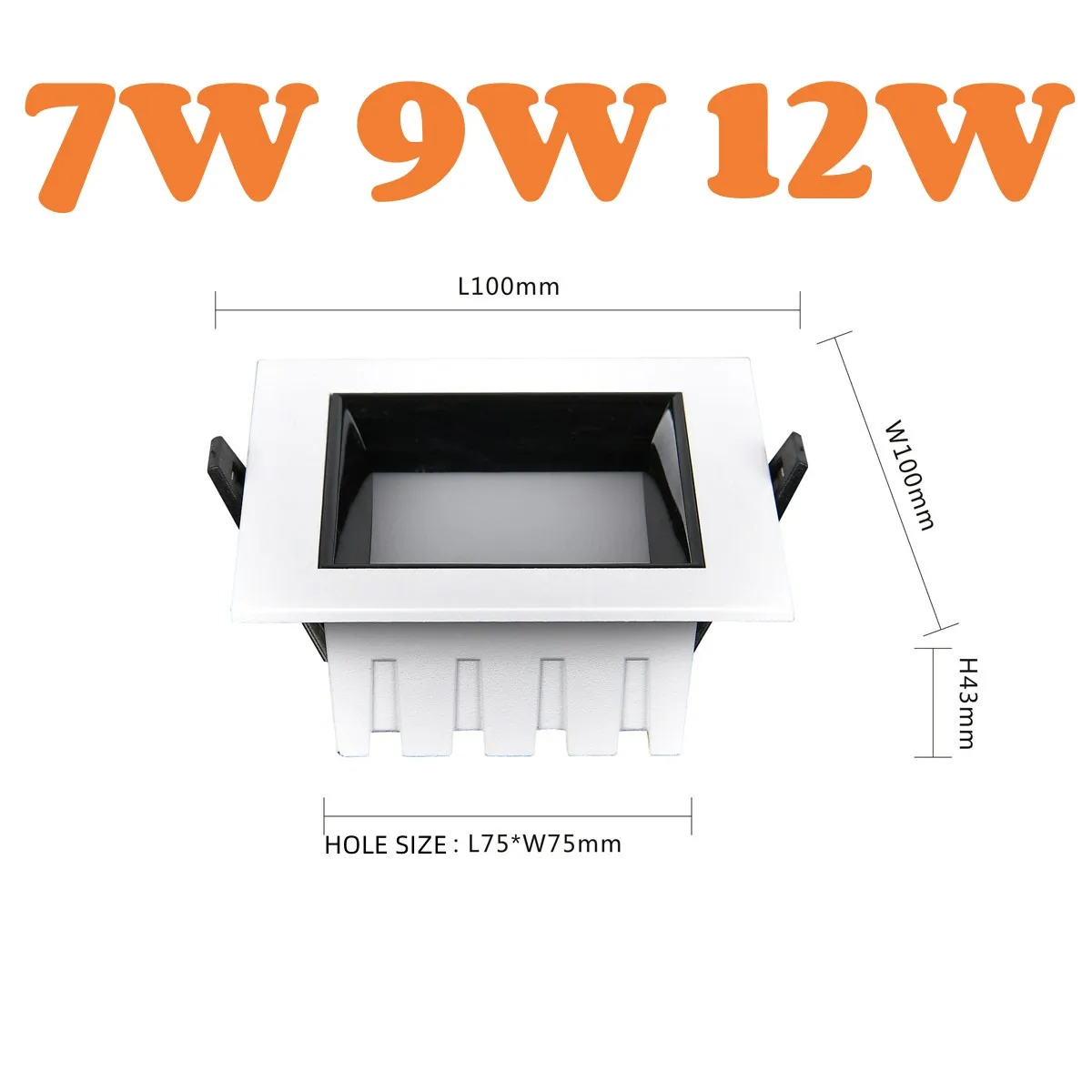 Dimmable Square Deep Anti Glare LED panel recessed LED downlight 7W 9W 12W 15W 18W 24W ceiling light AC85-265V