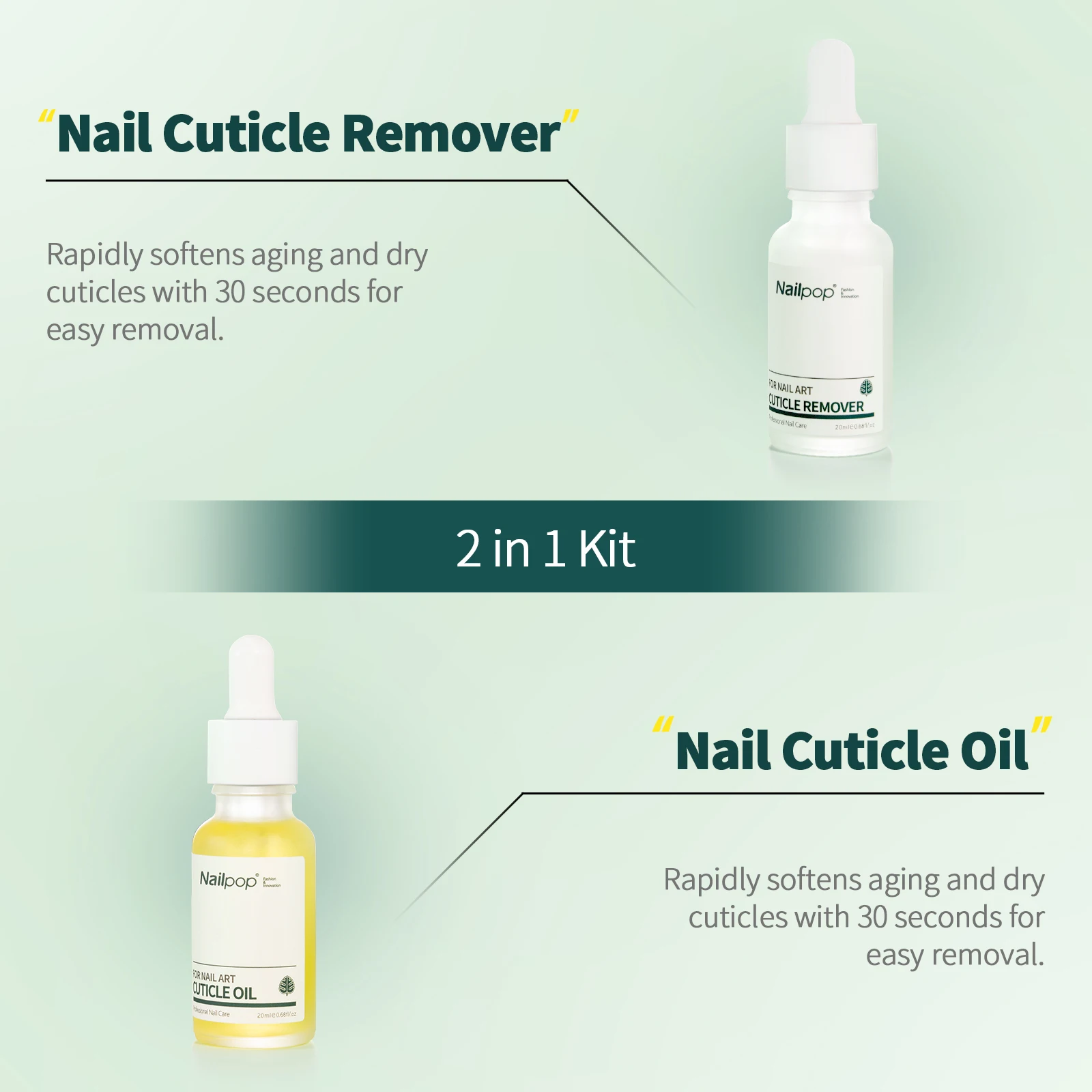 Nailpop Cuticle Oil and Cuticle Remover Set Professional 2 in 1 Nail Care Kit For Strengthener Soften Repairng Manicure nail care kit