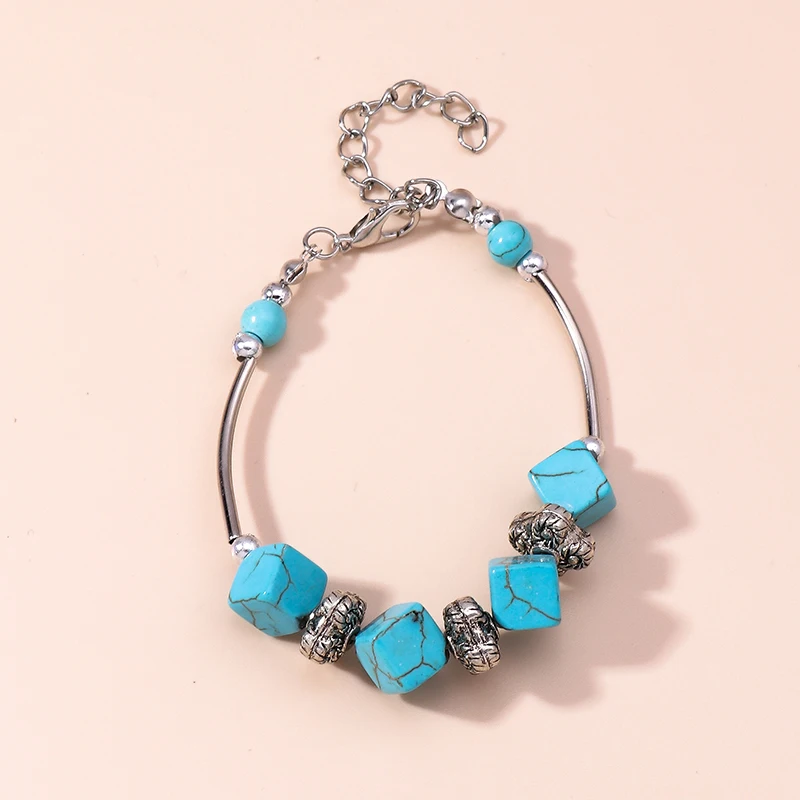 Mode quadratisches türkis farbenes Armband für Frauen handgemachte Stein perlen Armbänder & Armreifen Mädchen Party Urlaub Schmuck Geschenke