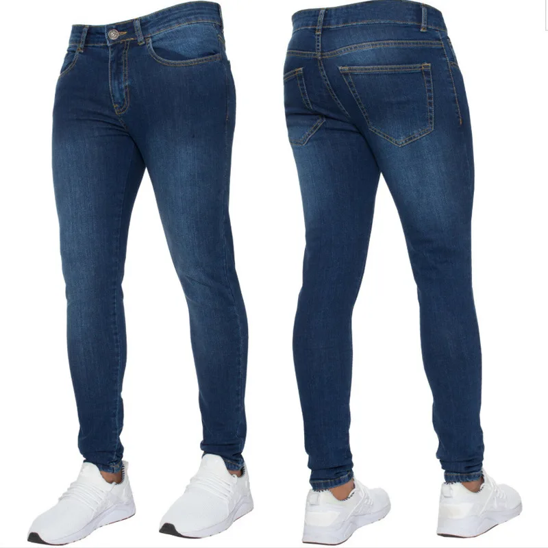 

FUAMOS New Fashion Tight Simple Trousers Men's European American Young Jeans Casual Cotton Denim Pants Hot Sales Clothes