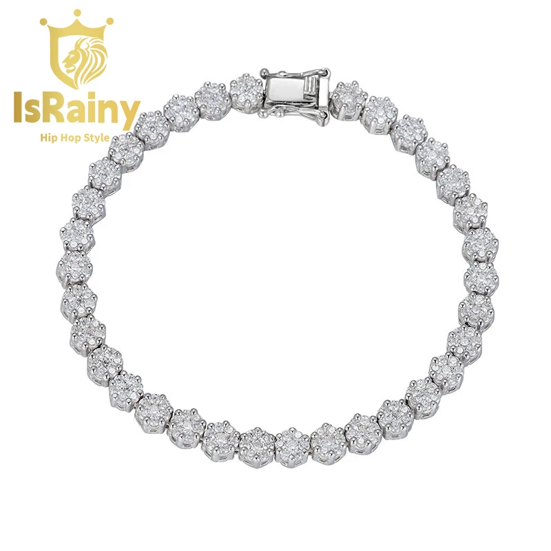 

IsRainy Hip Hop Rock 100% 925 Sterling Silver Round Cut Sona Diamonds 1.5MM Zircon Tennis Chain Bracelets Fine Jewelry Wholesale