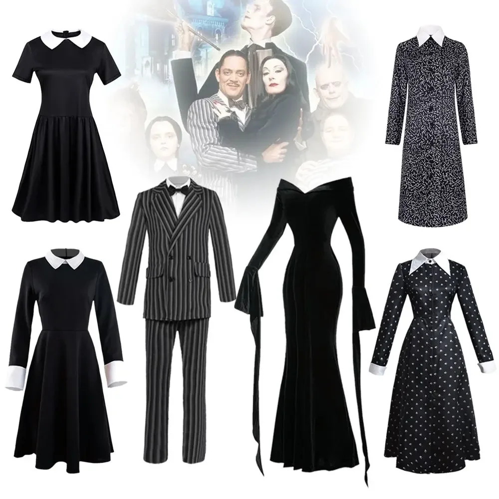 

Wednesday Addams Cosplay Costume Addams Dress for Adult Women Vintage Black Gothic Family Outfits Halloween Party Role Play