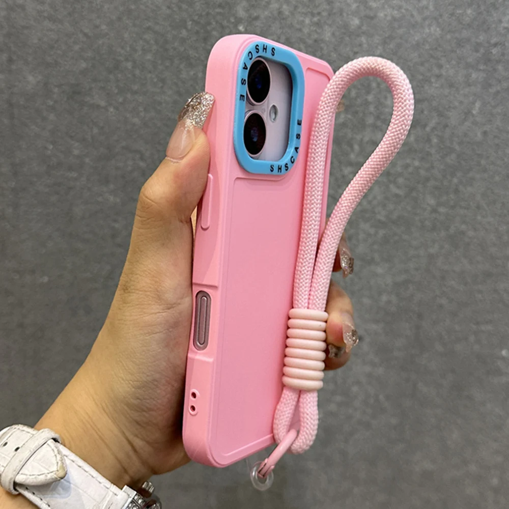 Luxury Wrist Strap Bracelet Lanyard Phone Case with Collision Color Lens Protector Cover