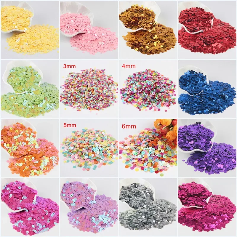 

Sequin 3mm 4mm 5mm 6mm Flat Sequin Round Loose Sequins for Crafts Paillette Sewing Garment Bags Shoes DIY Accessories 10g