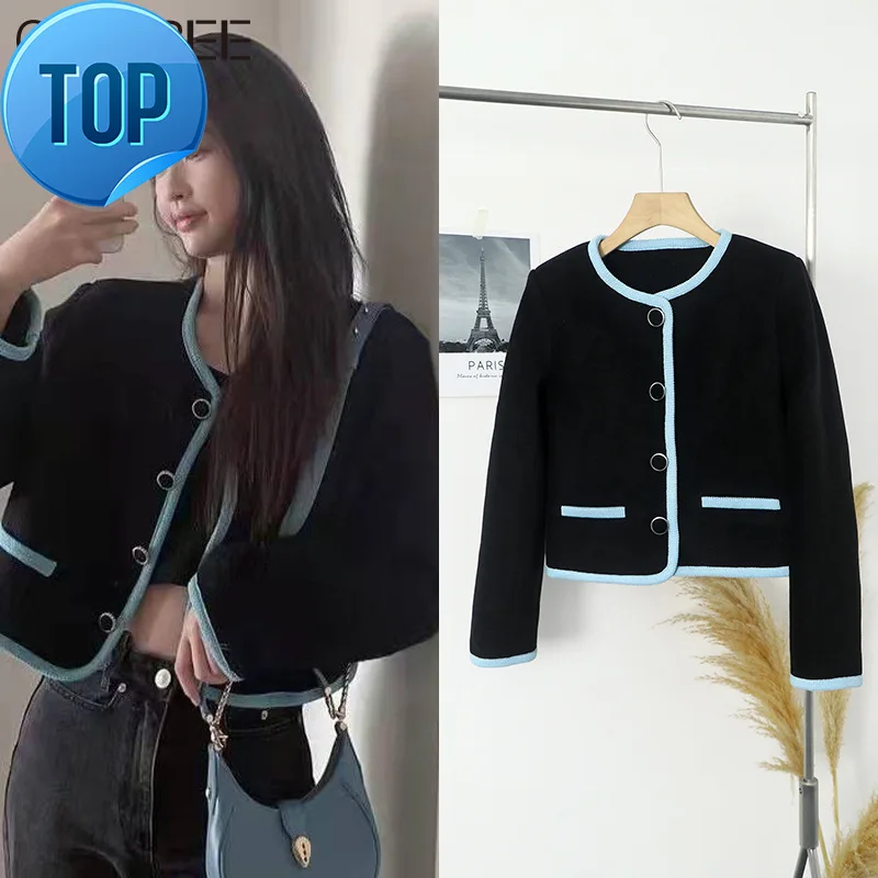 

Women for Vintage 2023 Jackets Spring Autumn Casual O-neck Patchwork Short Chaquetas Para Mujer Designers Coats Femme