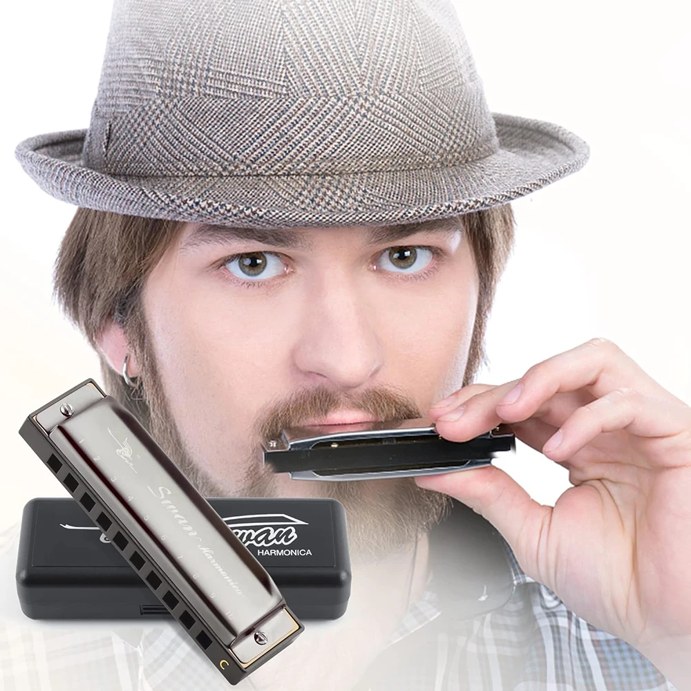 Harmonica Key of C 10 Hole Polyphony Diatonic Harp Case Blues Folk Pop Music Student Teacher Teaching Beginner