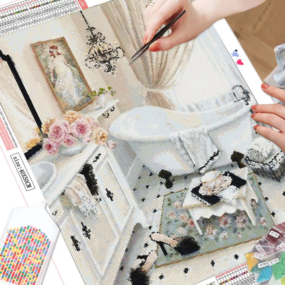 HUACAN Diamond Painting Toilet Full Square Round Mosaic Landscape DIY Embroidery Set Bathroom Home Decoration Gift