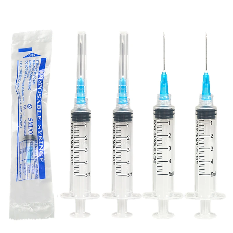 100 Stück 5ml Sterile Luer-Lock-Spritzen mit 23G 1-Zoll-Nadel, einzeln verpackt für wissenschaftliche Labore, Industrie, Haustiere
