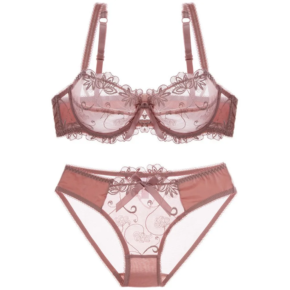 Ensemble de lingerie en dentelle fine transparente avec nœud, minimiseur de poitrine, doux et confortable pour usage quotidien