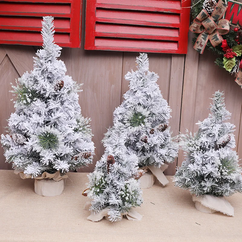 

30/40/50/60cm Small Flocking Snow Christmas Tree White Plant Christmas Decoration Home Window Tabletop Counter NewYear Ornaments