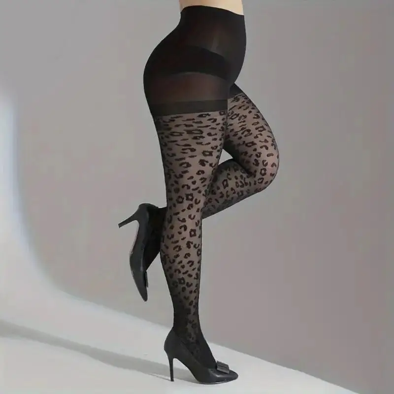 Y88A Frauen großer Größe schiere Leopardenstrümpfe Strumpfhose hohe Taille Steuerung Top Black Seidenstrumpfhosen Schlampe – Detail 7