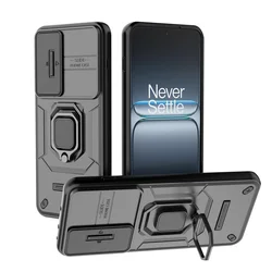 Luxury Ring & Movable Window Back Cover Armor Phone Case for OnePlus Nord 5 5G (Black)