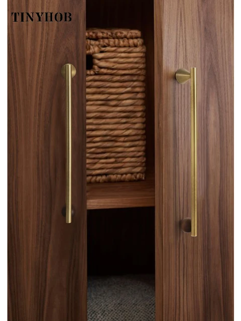 ทองเหลืองสีบรอนซ์ + ไม้วอลนัทตู้จับและลูกบิดลิ้นชัก T บาร์ห้องนอนห้องครัวตู้ฮาร์ดแวร์/ลิ้นชัก 6