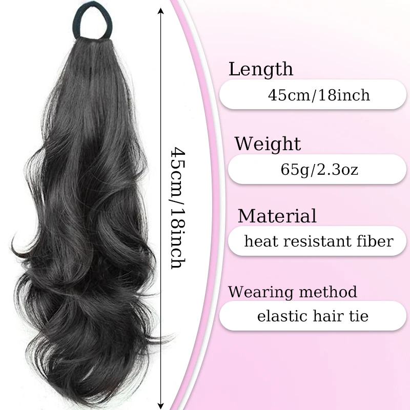 Wavy Hair Ponytail Hairpiece Synthetic Hair Extensions Wig with Rubber Band Black Brown Ponytail Wig for Women Daily Party Use