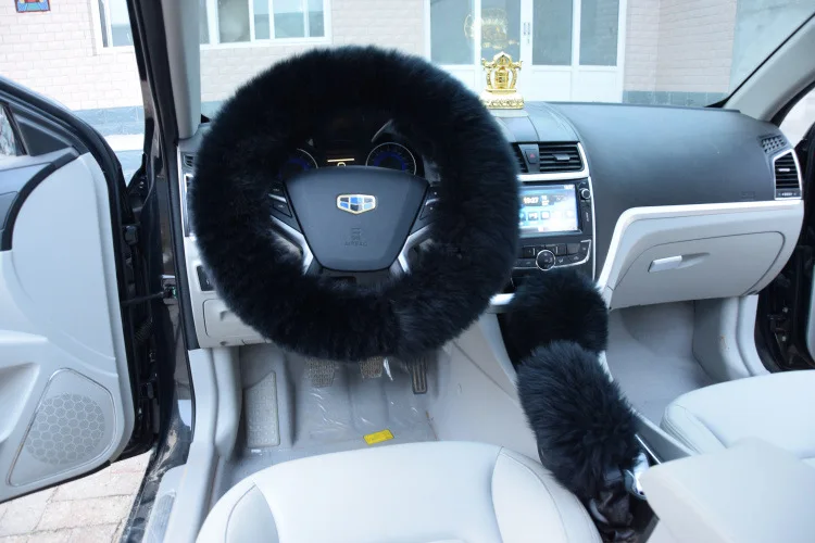 Winter Fur Warm long Wool Plush Steering Wheel Cover Woolen Winter fur  Leather Handle Sleeves Car Accessory