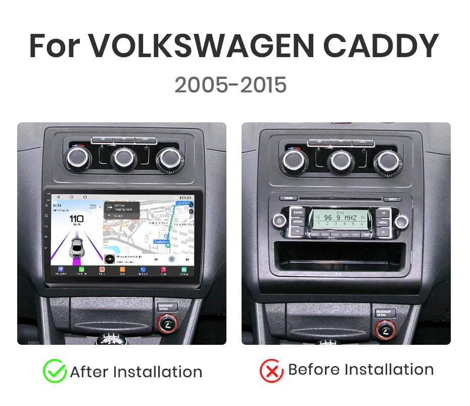 Qualcomm-Chip 8-Kern für VOLKSWAGEN CADDY 2005–2015 Wireless CarPlay für Apple Android Auto Autoradio GPS IPS RDS FM WiFi BT 4G – Detail 3