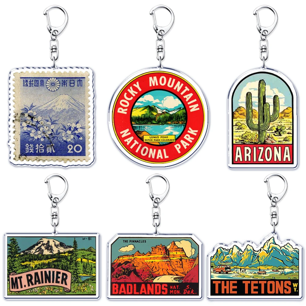 70er 80er Jahre Vintage Retro Reise Schlüsselanhänger für Accessoires Tasche Nostalgie Ästhetisch Amerika Japan Schlüsselanhänger Schmuck Freunde Geschenke