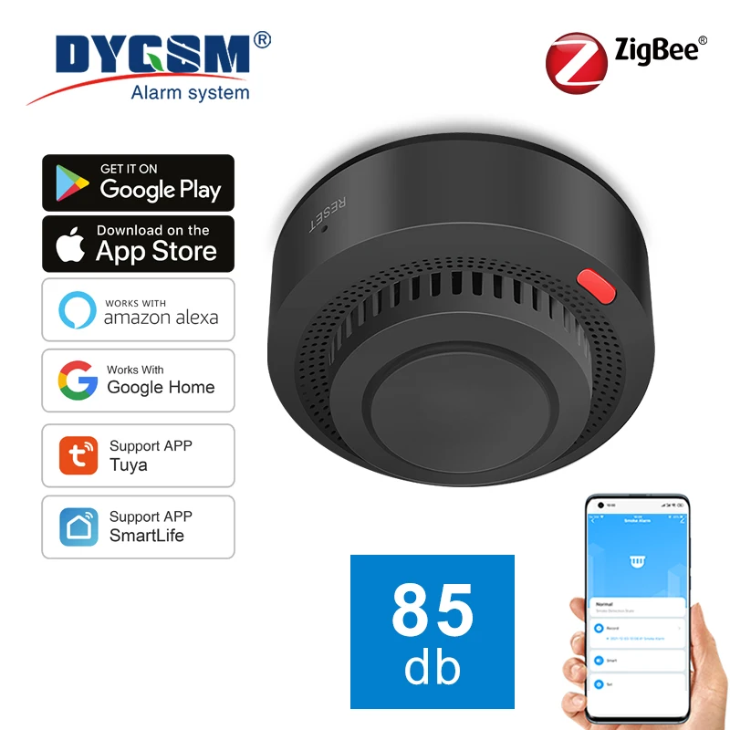 Tuya Smart Zigbee Smoke Detector Alarm with Smartlife APP Real-Time Control Self-Check Function Work Need Zigbee Gateway