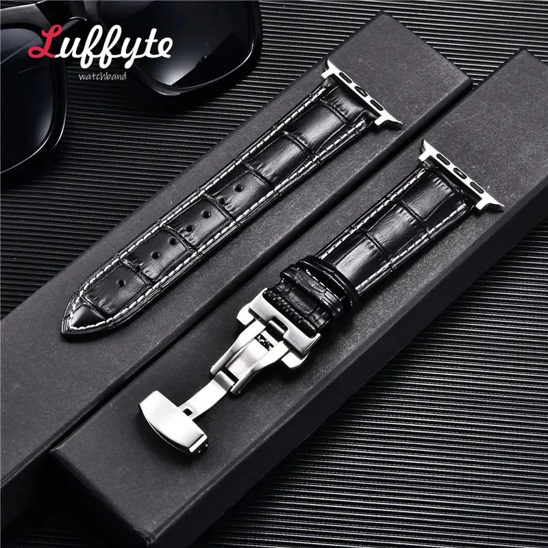 Elegant Leather Strap with Butterfly Buckle