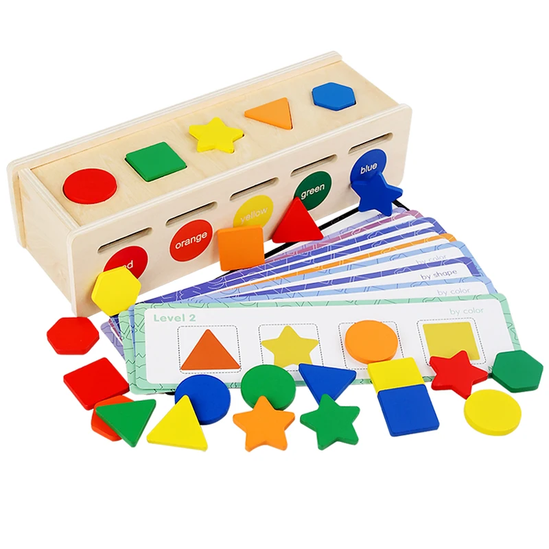 

Montessori Wooden Toys for Kids Sensory Sorting Exercise Box Color & Shape Early Educational Block Puzzles Toddler Color & Shape