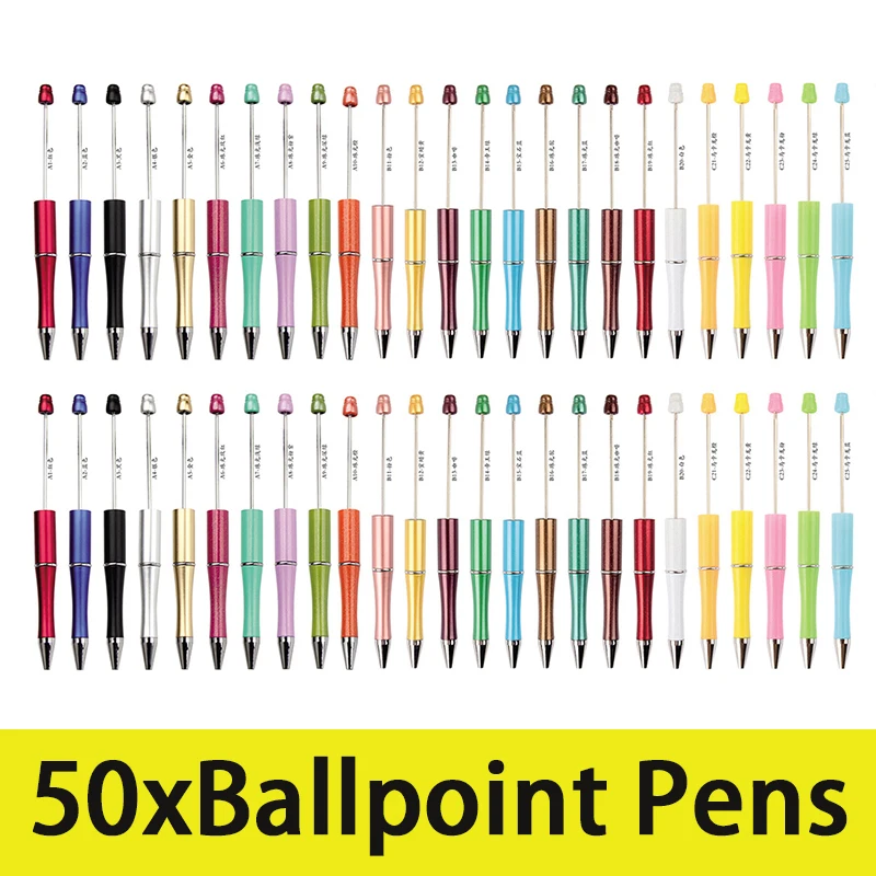 

50Pcs Plastic Beadable Pen Bead Ballpoint Pen Ball Pen for Students Office School Supplies Mixed Colors Beads Pens