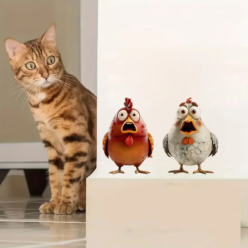 Funny Surprised Chickens Sticker Water-proof Wall Decal Wall Bathroom Cabinet Door Toilet Car 1pc
